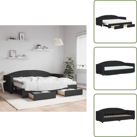 Tagesbett Ausziehbar mit Schubladen Schwarz 80x200 cm Stoff - Schlafsofa - Gästebett - Doppelbett - Tagesbett - Wohnzimmermöbel