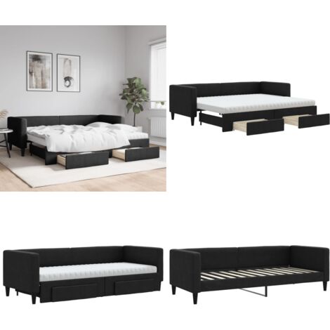 Tagesbett Ausziehbar mit Schubladen Schwarz 80x200 cm Stoff - Schlafsofa - Sofa-Bett