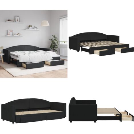 Tagesbett Ausziehbar mit Schubladen Schwarz 80x200 cm Stoff - Sofa - Schlafcouch - Gästebett - Tagesbett - Boxspringbett - Home & Living