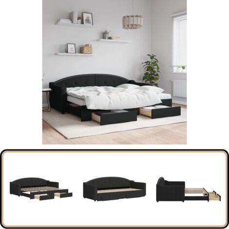 Tagesbett Ausziehbar mit Schubladen Schwarz 80x200 cm Stoff - Sofa - Schlafcouch - Gästebett - Tagesbett - Wohnzimmermöbel