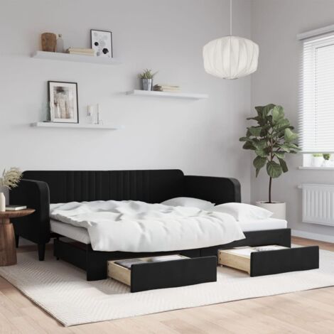 Tagesbett Ausziehbar mit Schubladen Schwarz 90x190 cm Samt vidaXL