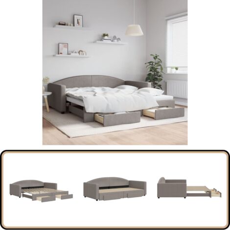 Tagesbett Ausziehbar mit Schubladen Taupe 100x200 cm Stoff - Sofa Bett - Schlafcouch - Gästebett - Tagesbett - Wohnzimmer Möbel