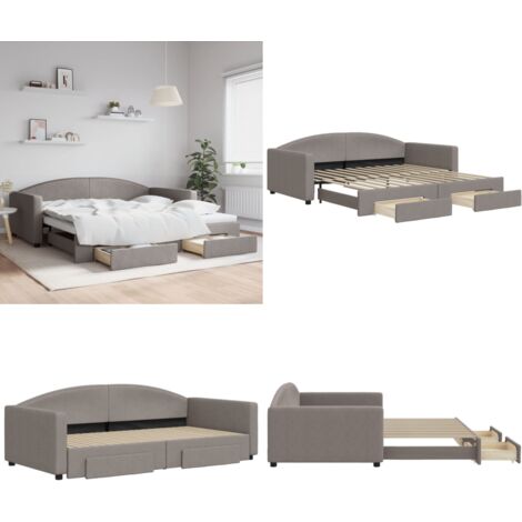 Tagesbett Ausziehbar mit Schubladen Taupe 100x200 cm Stoff - Sofa Bett - Schlafcouch - Gästebett - Tagesbett - Wohnzimmer Möbel - Home & Living