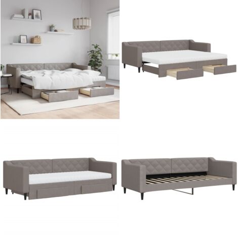 Tagesbett Ausziehbar mit Schubladen Taupe 80x200 cm Stoff - Schlafsofa - Sofa-Bett