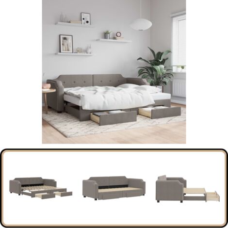Tagesbett Ausziehbar mit Schubladen Taupe 80x200 cm Stoff - Sofa - Schlafcouch - Gästebett - Tagesbett - Wohnzimmermöbel