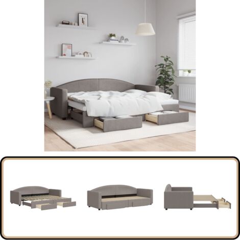 Tagesbett Ausziehbar mit Schubladen Taupe 80x200 cm Stoff - Tagesbett - Schlafsofa - Gästebett - Sofa Bett Kombination - Ausziehbares Bett