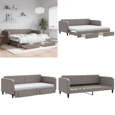 Tagesbett Ausziehbar mit Schubladen Taupe 90x200 cm Stoff - Schlafsofa - Sofa mit Bett