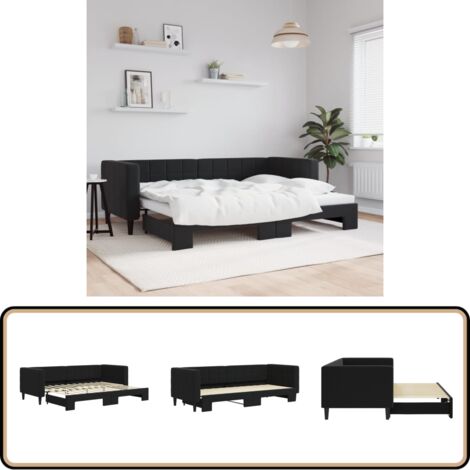 Tagesbett Ausziehbar Schwarz 80x200 cm Samt - Schlafsofa - Doppelbett - Gästebett - Samtsofa - Wohnzimmermöbel