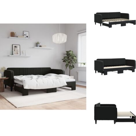 Tagesbett Ausziehbar Schwarz 80x200 cm Samt - Sofa - Schlafcouch - Gästebett - Boxspringbett - Etagenbett