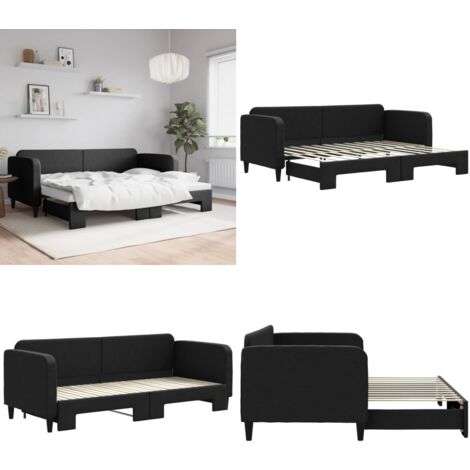 Tagesbett Ausziehbar Schwarz 80x200 cm Stoff - Sofa Bett - Schlafcouch - Gästebett - Ausziehbares Bett - Doppelbett - Home & Living