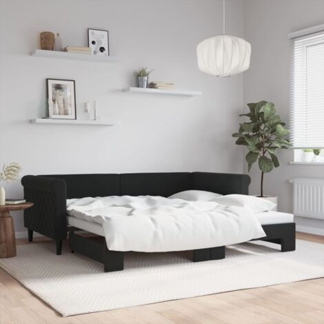 Tagesbett Ausziehbar Schwarz 90x190 cm Samt vidaXL