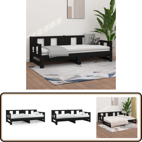 Tagesbett Ausziehbar Schwarz Massivholz Kiefer 2x(80x200) cm - Tagesbett - Sofa Bett - Gästebett - Doppelbett - Kiefernholz