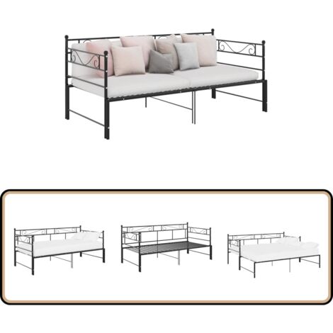 Tagesbett Ausziehbar Schwarz Metall 90x200 cm - Tagesbett - Schlafsofa - Ausziehbett - Gästebett - Doppelbett