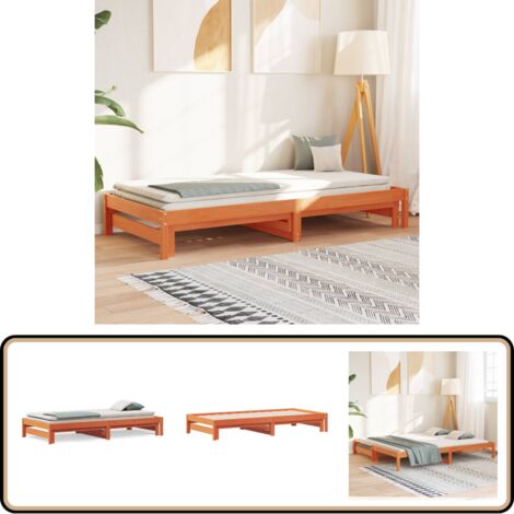 Tagesbett Ausziehbar Wachsbraun 90x200 cm Massivholz Kiefer - Holzbett - Kiefernholzbette - Schlafsofa - Gästebett - Ausziehbarer Betrahmen
