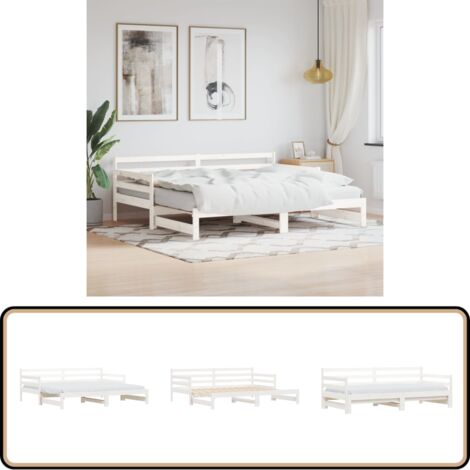 Tagesbett Ausziehbar Weiß 90x200 cm Massivholz Kiefer - Schlafsofa - Tagesbett - Holzbett - Kiefernholzbett - Gästebett