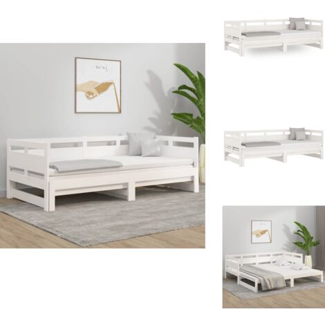 Tagesbett Ausziehbar Weiß Massivholz Kiefer 2x(90x200) cm - Tagesbett - Bettsofa - Schlafsofa - Gästebett - Wohnzimmermöbel