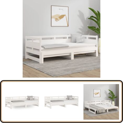 Tagesbett Ausziehbar Weiß Massivholz Kiefer 2x(90x200) cm - Tagesbett - Bettsofa - Schlafsofa - Gästebett - Wohnzimmermöbel
