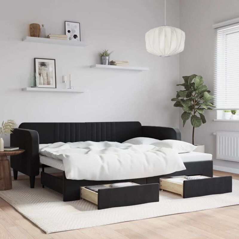 Tagesbett Ausziehbar Mit Schubladen Schwarz 90x200 Cm Samt Vidaxl