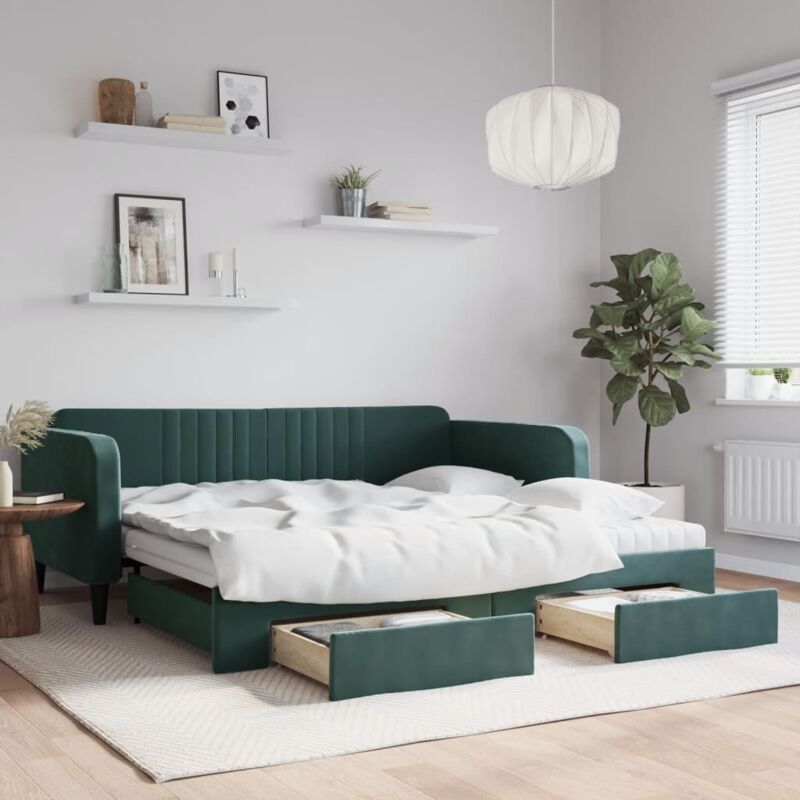 Vidaxl - Tagesbett Ausziehbar Mit Schubladen Dunkelgrün 100x200 Cm Samt