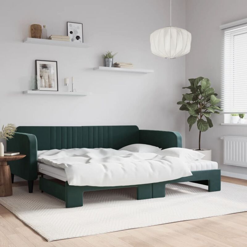 Tagesbett Ausziehbar Mit Matratzen Dunkelgrün 100x200 Cm Samt Vidaxl