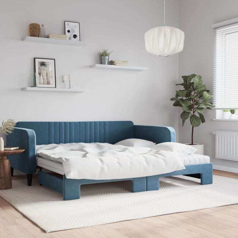 Tagesbett Ausziehbar Mit Matratzen Blau 100x200 Cm Samt Vidaxl