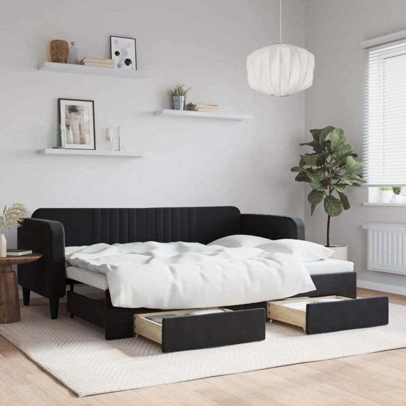 Tagesbett Ausziehbar Mit Schubladen Schwarz 80x200 Cm Samt Vidaxl