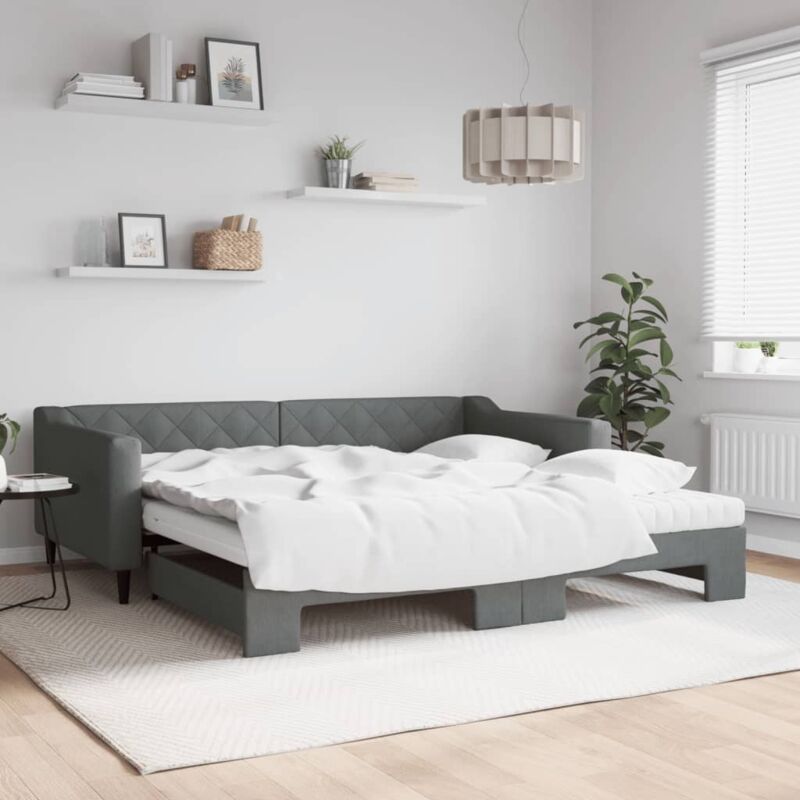 Tagesbett Ausziehbar Mit Matratzen Dunkelgrau 100x200 Cm Stoff Vidaxl