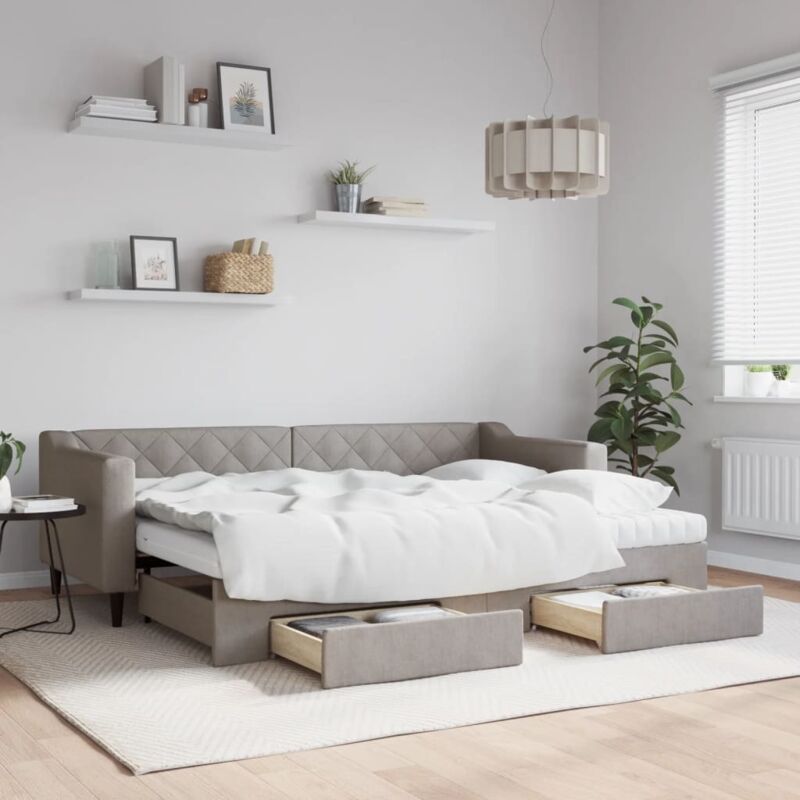 Tagesbett Ausziehbar Mit Schubladen Taupe 80x200 Cm Stoff Vidaxl