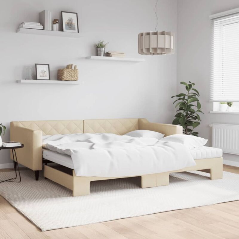 Tagesbett Ausziehbar Mit Matratzen Creme 100x200 Cm Stoff Vidaxl