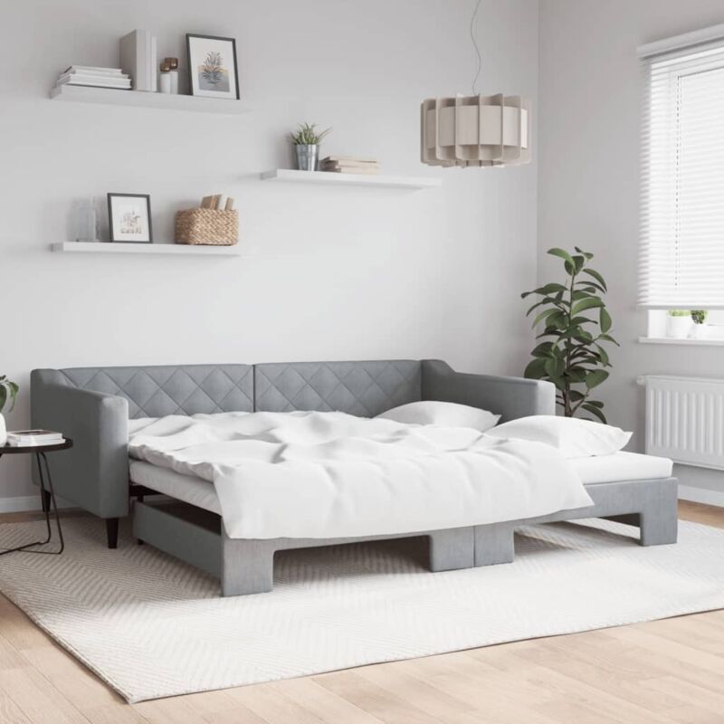 Tagesbett Ausziehbar Hellgrau 100x200 Cm Stoff Vidaxl