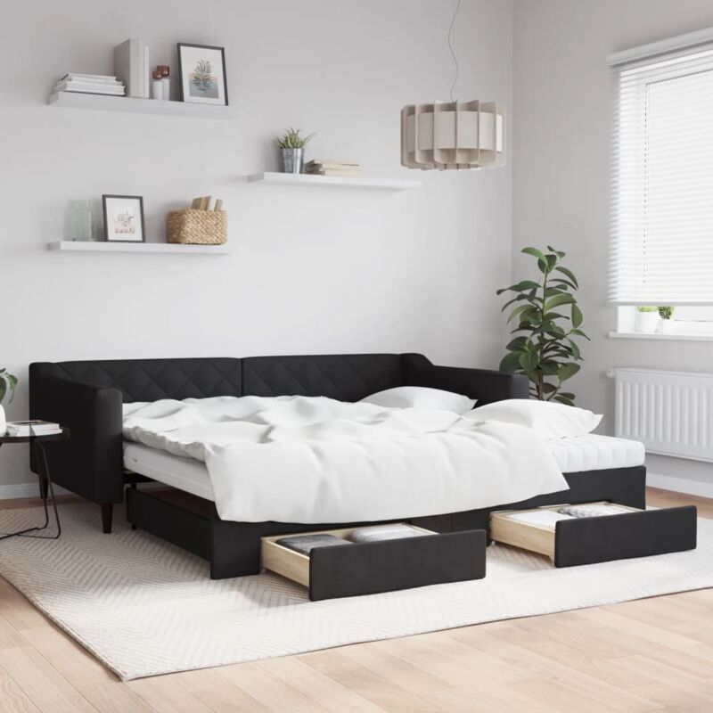 Tagesbett Ausziehbar Mit Schubladen Schwarz 100x200 Cm Stoff Vidaxl