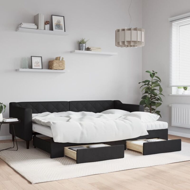 Tagesbett Ausziehbar Mit Schubladen Schwarz 80x200 Cm Stoff Vidaxl