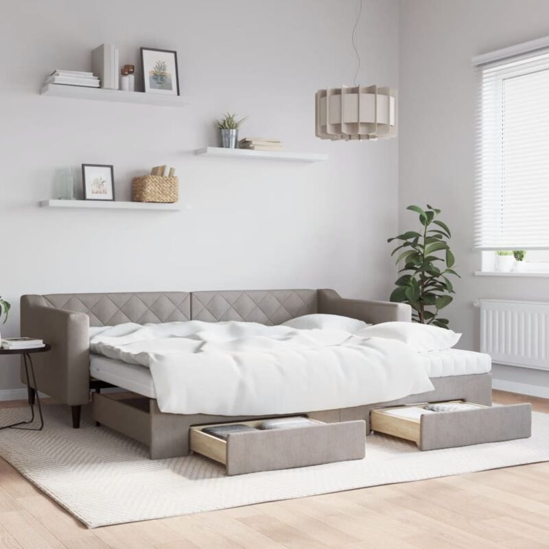 Tagesbett Ausziehbar Mit Schubladen Taupe 90x200 Cm Stoff Vidaxl