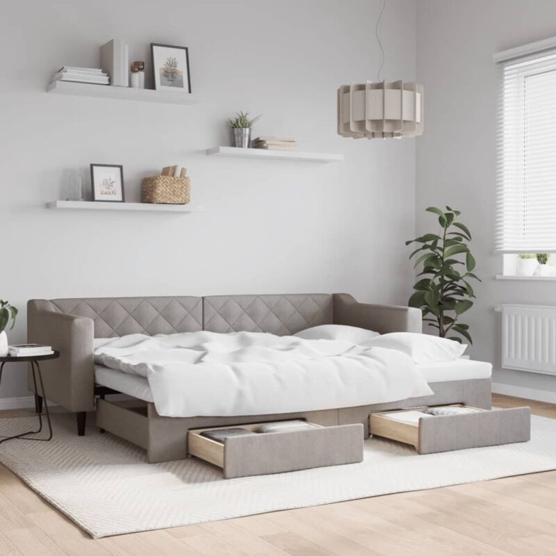 Tagesbett Ausziehbar Mit Schubladen Taupe 80x200 Cm Stoff Vidaxl
