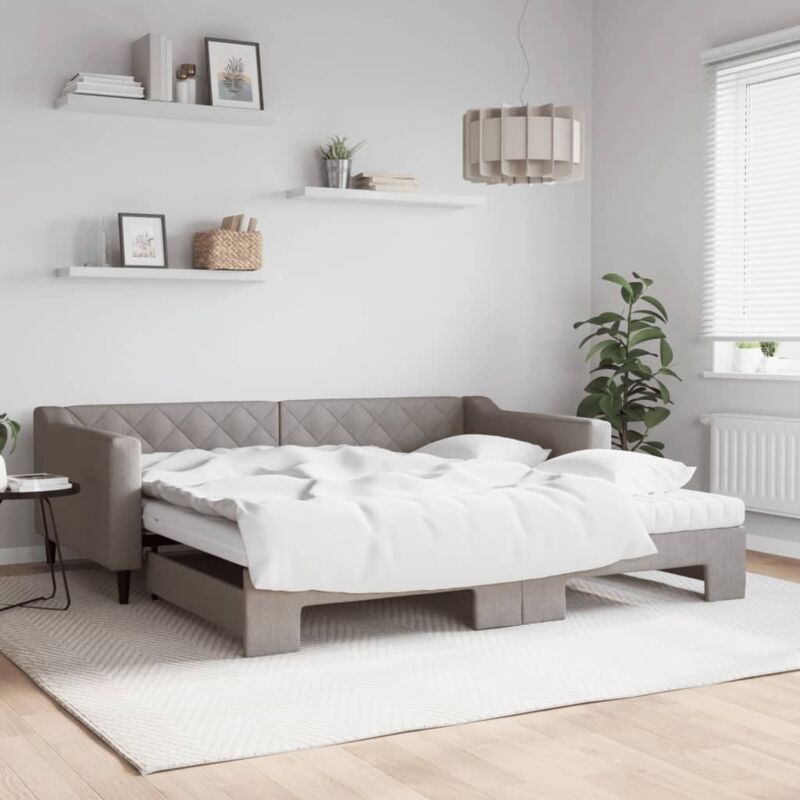 Tagesbett Ausziehbar Mit Matratzen Taupe 100x200 Cm Stoff Vidaxl