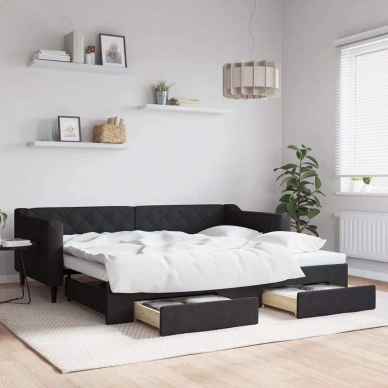 Tagesbett Ausziehbar Mit Schubladen Schwarz 90x200 Cm Stoff Vidaxl