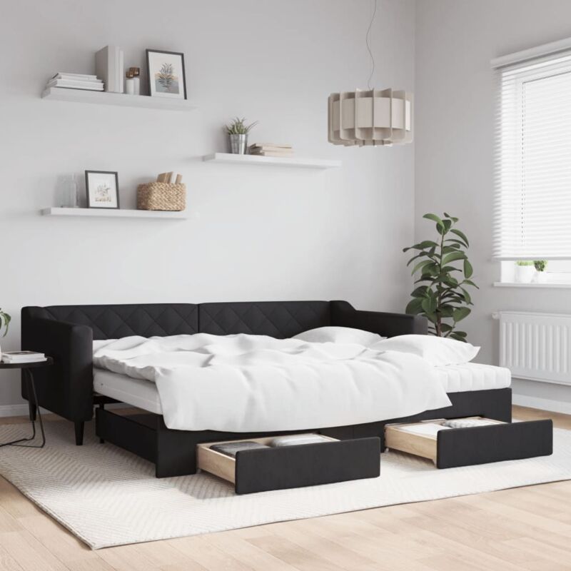Tagesbett Ausziehbar Mit Schubladen Schwarz 90x200 Cm Stoff Vidaxl
