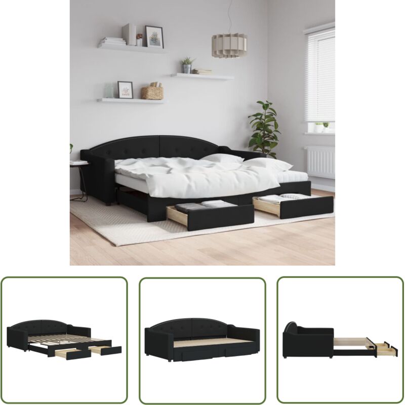 Tagesbett Ausziehbar Mit Schubladen Schwarz 100x200 Cm Stoff Vidaxl