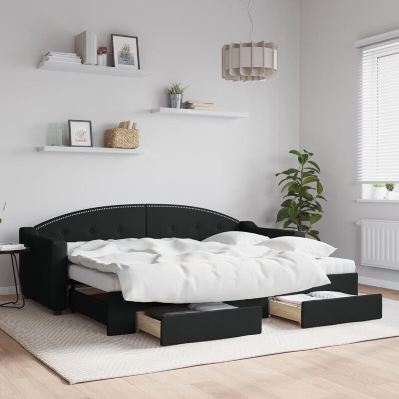 Vidaxl - Tagesbett Ausziehbar Mit Schubladen Schwarz 80x200 Cm Stoff