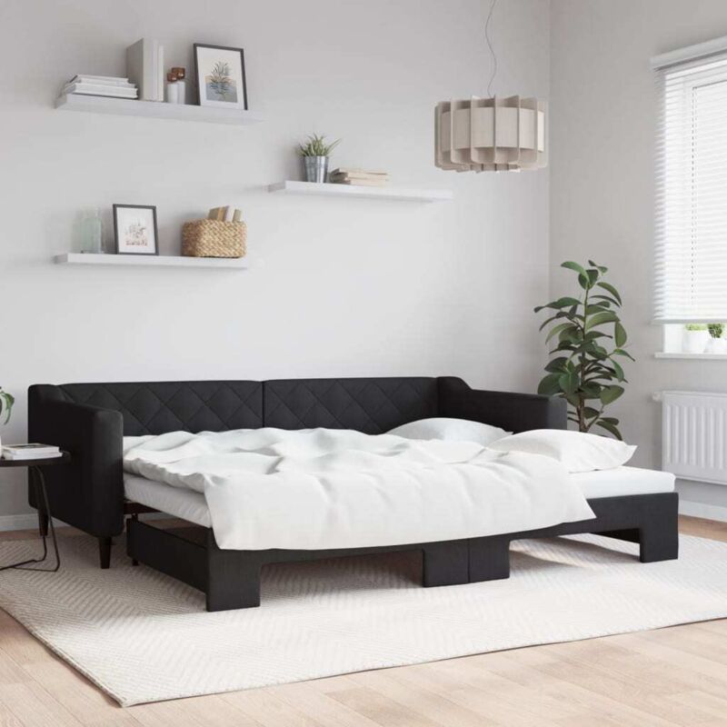 Tagesbett Ausziehbar Schwarz 90x200 Cm Stoff Vidaxl