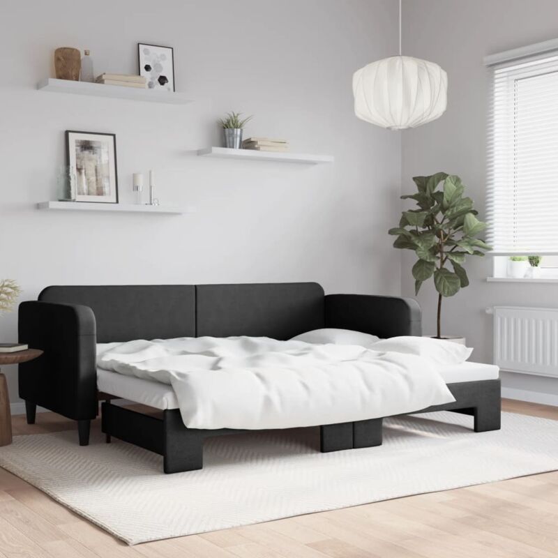 Tagesbett Ausziehbar Schwarz 80x200 Cm Stoff Vidaxl