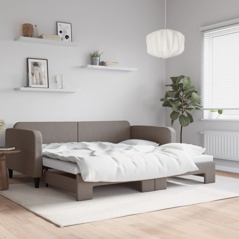 Tagesbett Ausziehbar Taupe 100x200 Cm Stoff Vidaxl