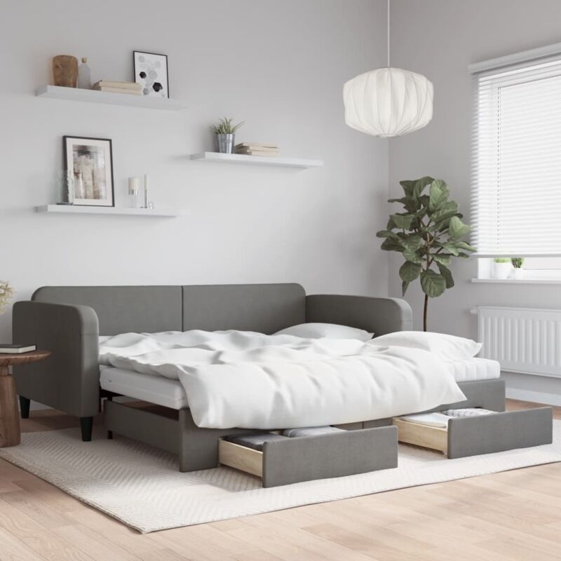 Vidaxl - Tagesbett Ausziehbar Mit Schubladen Dunkelgrau 100x200 Cm Stoff