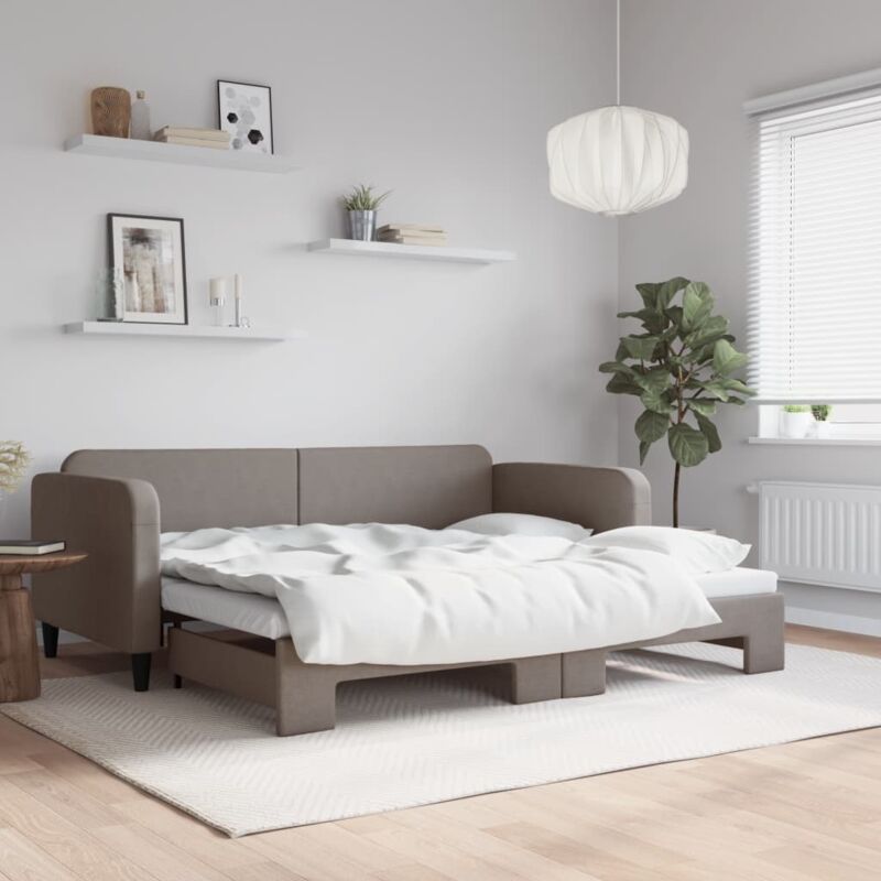 Tagesbett Ausziehbar Taupe 90x200 Cm Stoff Vidaxl