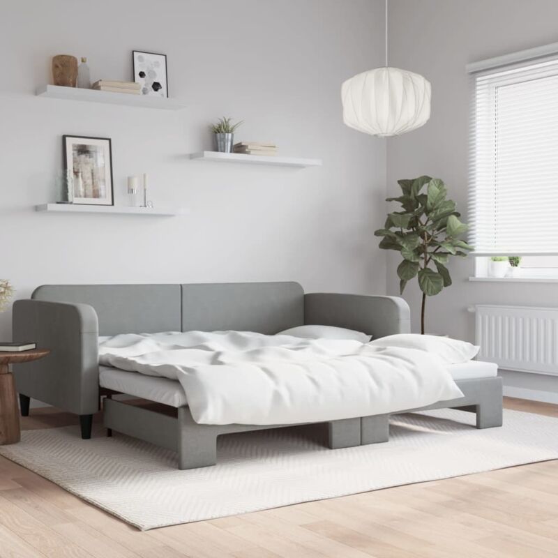 Tagesbett Ausziehbar Hellgrau 100x200 Cm Stoff Vidaxl