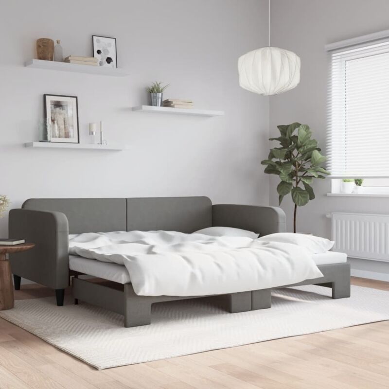 Tagesbett Ausziehbar Dunkelgrau 90x190 Cm Stoff Vidaxl
