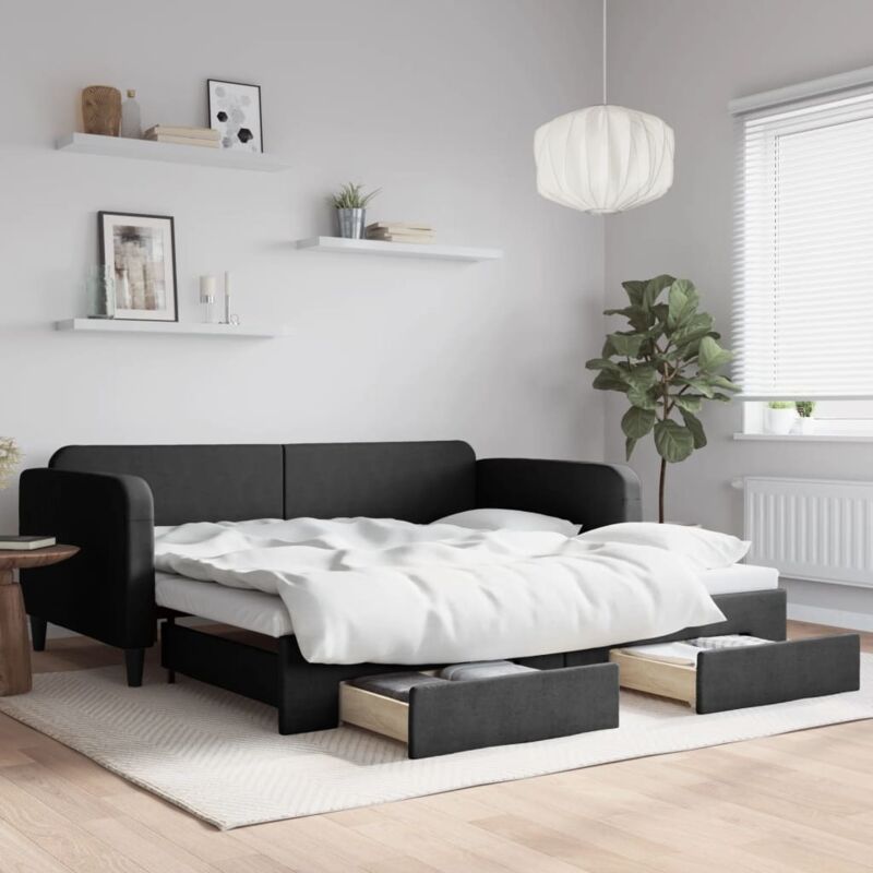 Tagesbett Ausziehbar Mit Schubladen Schwarz 100x200 Cm Stoff Vidaxl