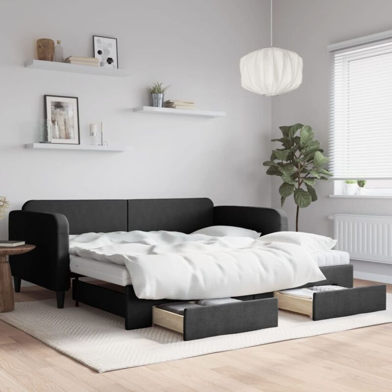 Vidaxl - Tagesbett Ausziehbar Mit Schubladen Schwarz 100x200 Cm Stoff