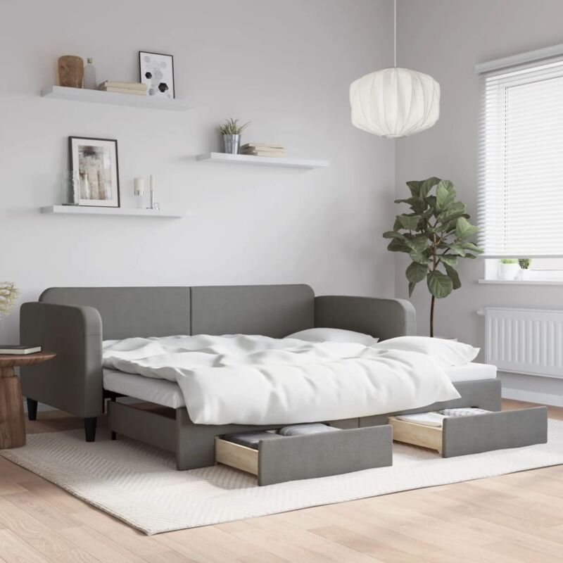 Tagesbett Ausziehbar Mit Schubladen Dunkelgrau 90x200 Cm Stoff Vidaxl