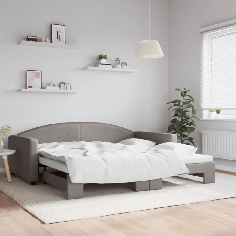 Tagesbett Ausziehbar Taupe 100x200 Cm Stoff Vidaxl